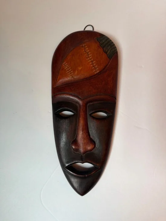 Vintage Hand Carved Wood African Mask Wall Art 11” Tribal Decor MCM