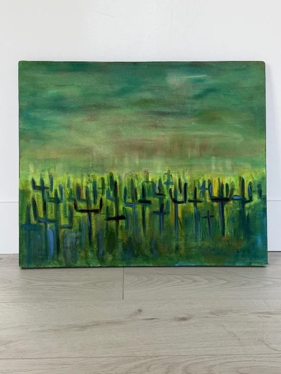 Cactus Art-Vintage Original Acrylic Painting - Southwest Desert Wall Decor