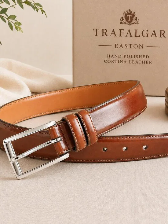 Trafalgar Easton Hand-Polished Cortina Leather Belt Brown Men's Dress Casual, 44