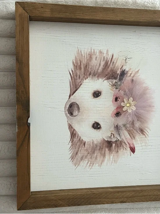 Framed Pink Floral Hedgehog Wall Art