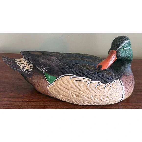 Vintage Mallard‎ Duck Decoy Hand Painted, Glass Eyes, Resin- 13In