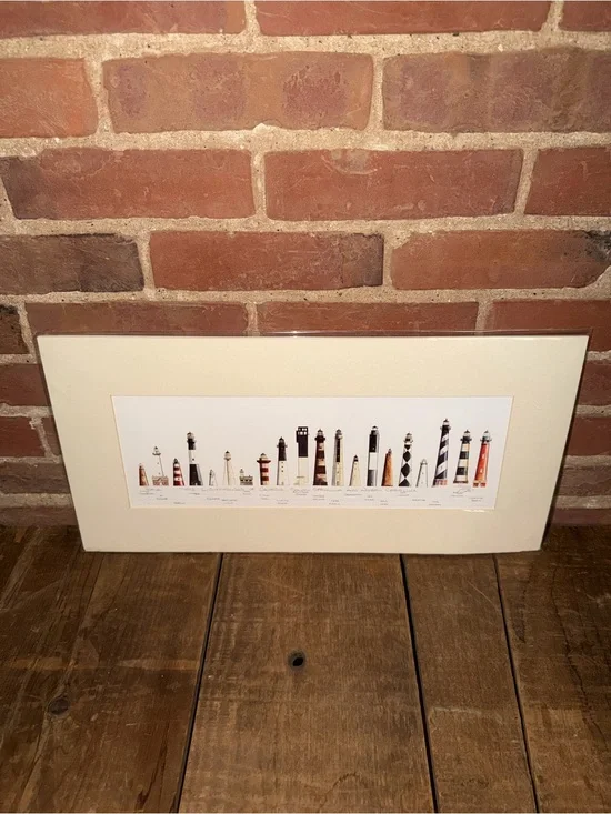 Framed Lighthouse Painting Print Cream Mat - NC SC and Georgia Lights Artwork