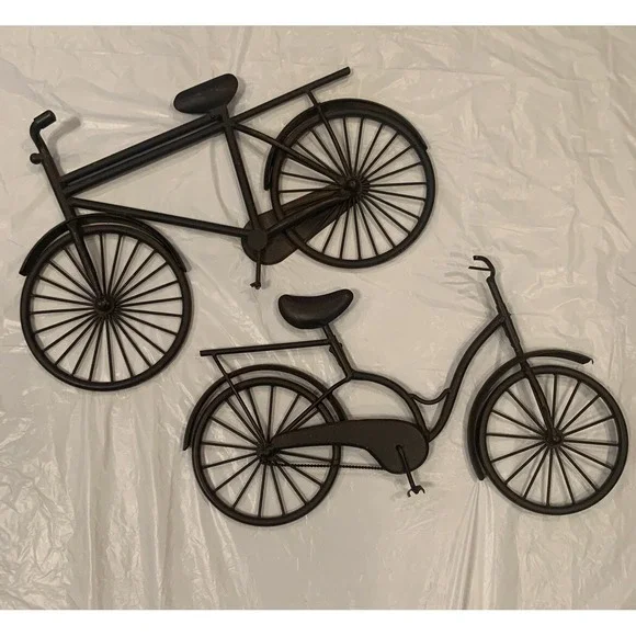 2 Metal Bicycles 3D Brown Wall Hanging Decor Art Sculptures (18