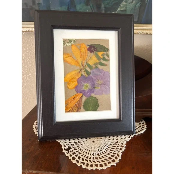 Pressed Flower Art Framed Botanical Wall Decor Yellow Purple Dried Floral 6x8