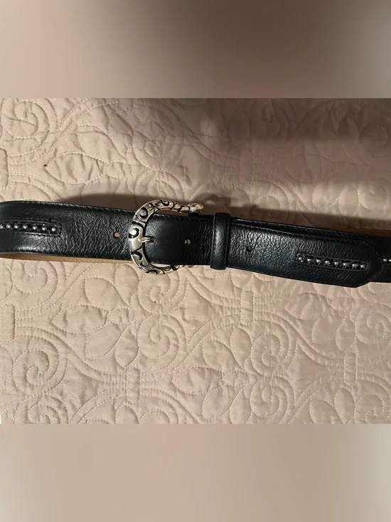 BRIGHTON MENS Black Leather Western style Belt Decorative Silver-Tone sz 34
