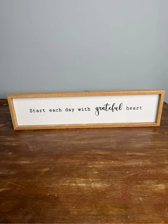 Start Each Day With Grateful Heart Wood Framed Sign - White & Natural