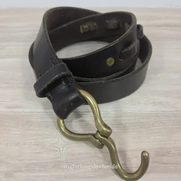Men's Leather Belt Bridle Style Solid Brass Buckle In Dark Brown US Size 44