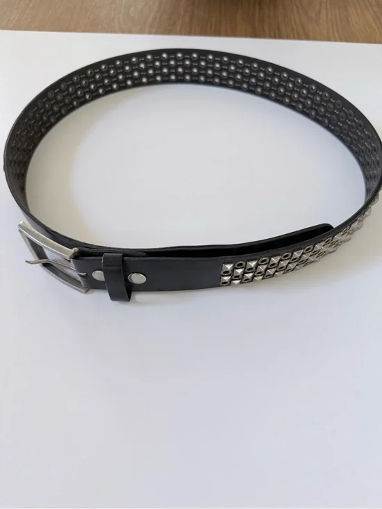 Men's Black Studded  Belt with Silver Buckle
