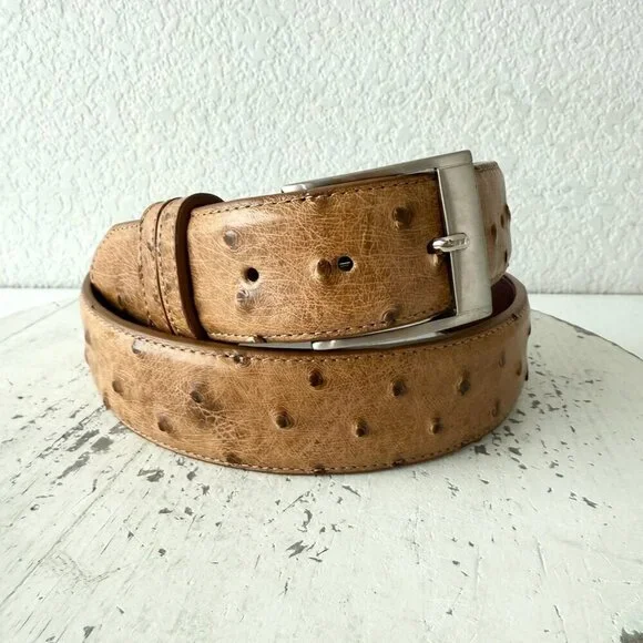 NEW Rod Patrick Mens Western Belt MAD DOG SADDLE FULL QUILL OSTRICH Size 32