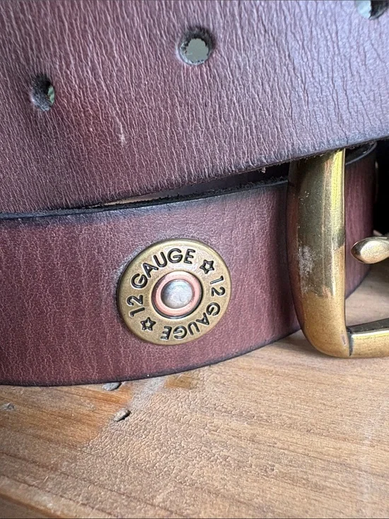 Nocona Brown Leather Belt with Brass Bullet-Trim Buckle