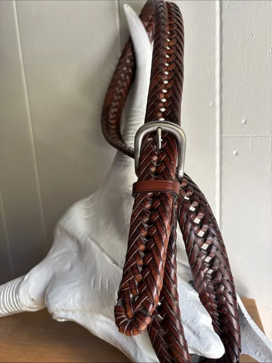 Brown Braided Leather Men's Belt