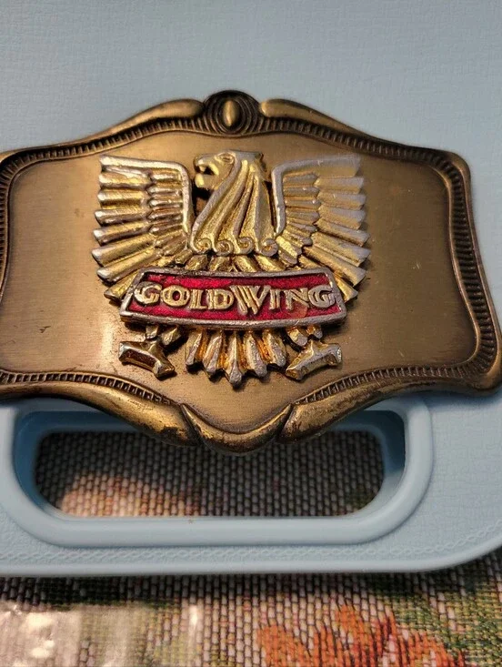 Vintage GoldWing Eagle Emblem Belt Buckle - Gold with Red Accent