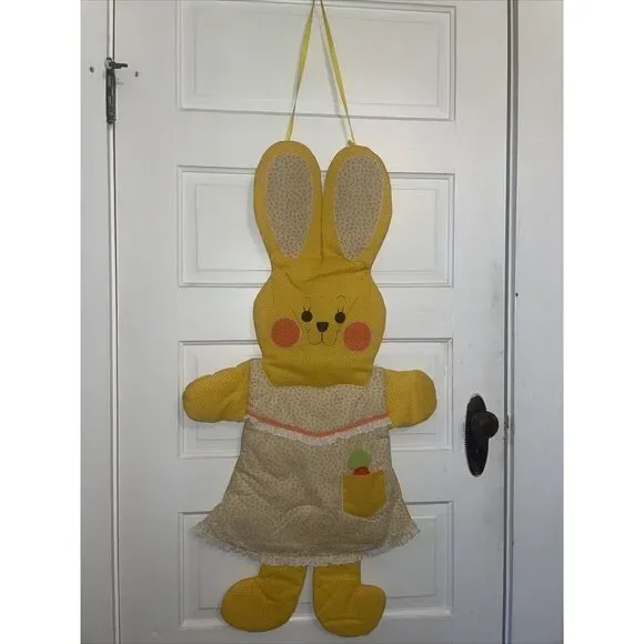 Vtg Baby Bunny Rabbit Fabric plush nursery wall art Judi's Heirloom Has CARROT!!