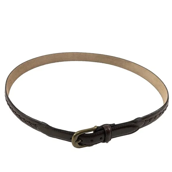 Designer Dress Belt 42 Brass Buckle Genuine Italian Calfskin Leather 1-1/4