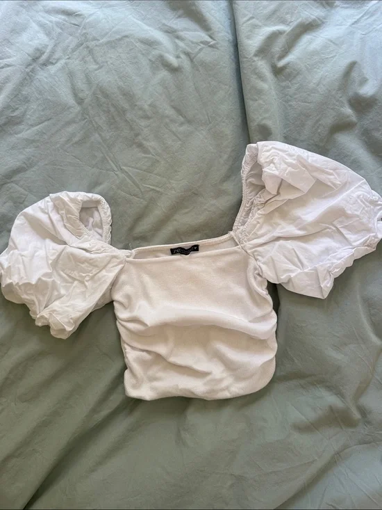 Zara White Puff Sleeve Top