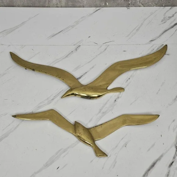 Vintage Set‎ of 2 Brass Segulls Birds Flying Art Deco Wall Hanging MCM