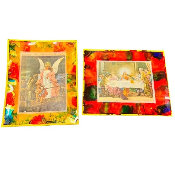 Vintage Religious Art Plaque Set Angel Children‎ Last Supper Catholic Decor