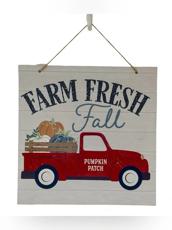 Farm Fresh Fall Red Truck Pumpkin Patch Wall Hanging