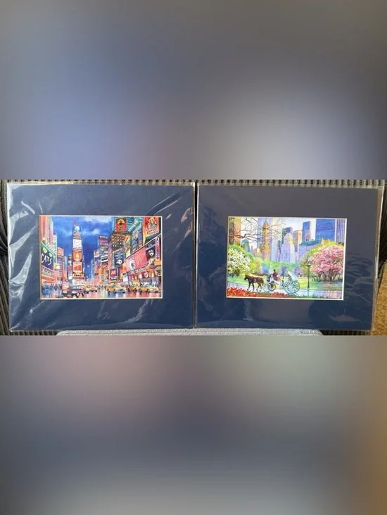 New Lot of 2 New York Times Square Central Park Matted Art Prints Pop Colorful