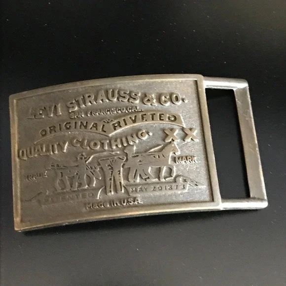 Vintage Levi Strauss Brass Belt Buckle Two Horse Pull Original Riveted USA Made