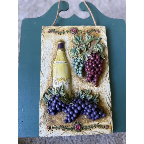 Tile Wine Bottle‎ Grapes Wall Decor Kitchen Art Italian Tuscan Style Hanging