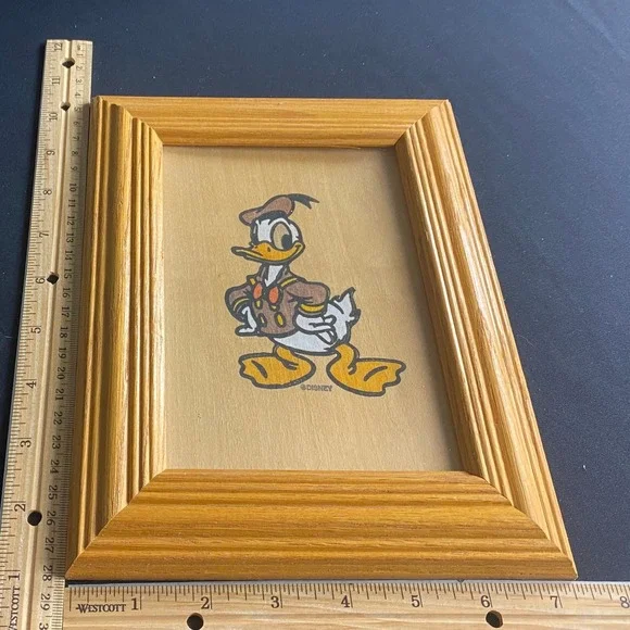 Vintage Disney Donald‎ Duck Framed Wood Art 1970s Cartoon Decor