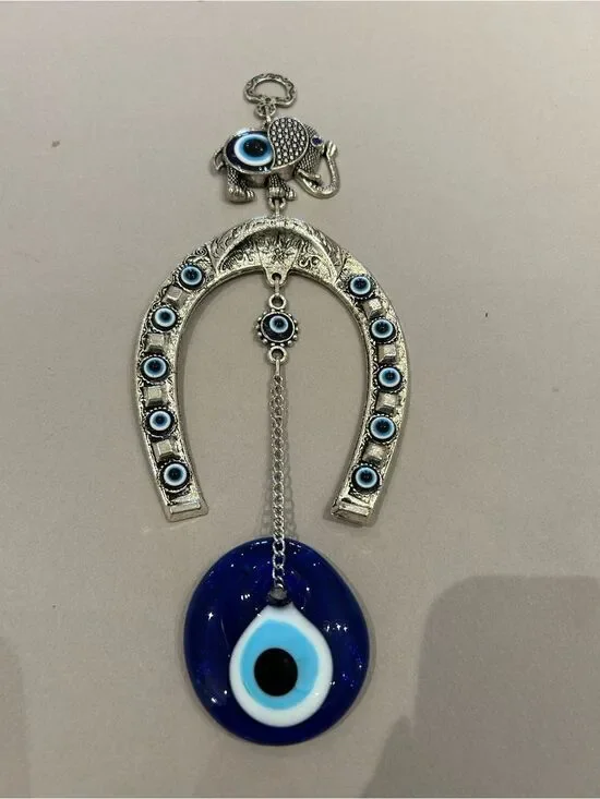 Silver-Tone Horseshoe Wall Hanging with Blue Evil Eye