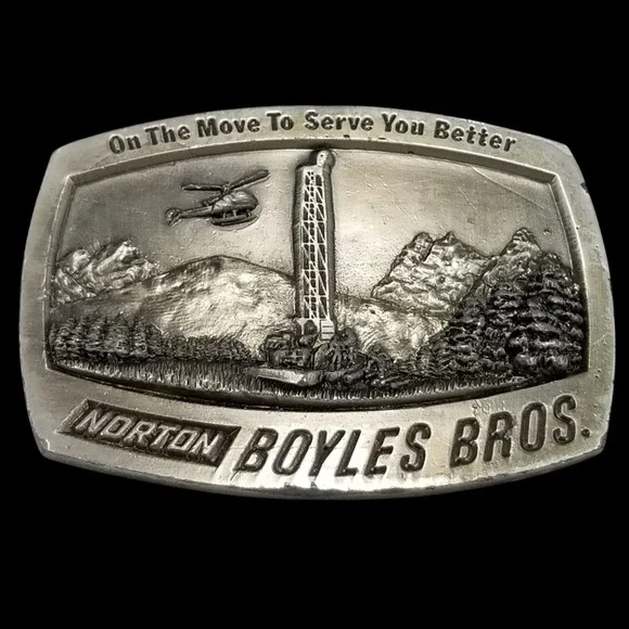 Amwest Casting Belt Buckle‎ - Norton Boyles Bros Collectible with Mountain Scene