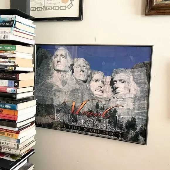 Mount Rushmore Framed Wall Art Blue & Gray with Silver Metal Framenl 19.5”x26””