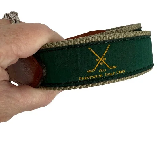 See Jays Mens Size 32 Leather Canvas Golf Club Belt Brass Buckle‎ Green Brown
