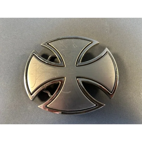 Silver Iron Cross Belt Buckle Maltese Biker Gothic Punk Metal Large 3 Inch