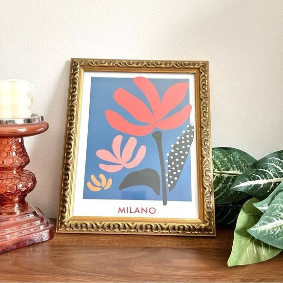 Milano Italy Flower Market Poster Gold Framed Wall Art Retro Souvenir Print