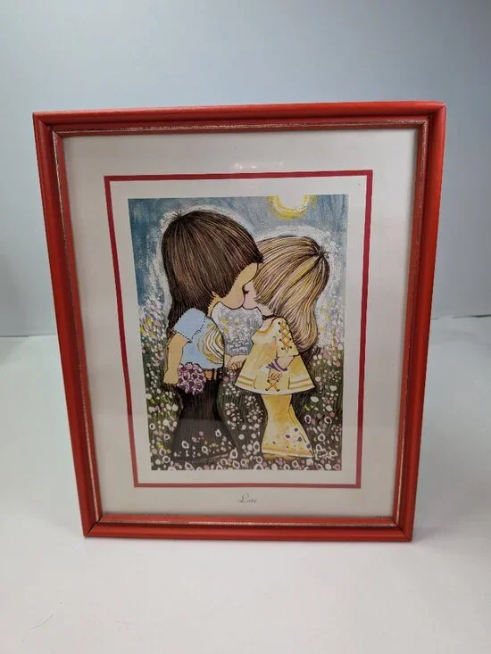 Vintage 1974 Framed Romantic Art Print 