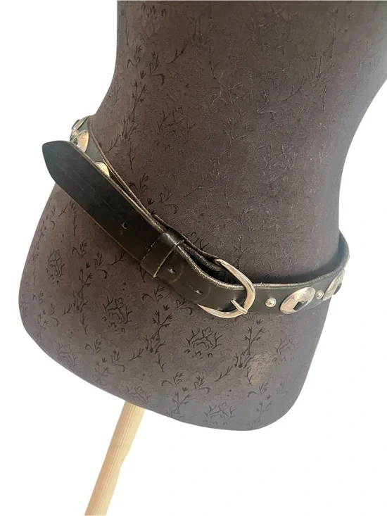 Vintage Black Leather Conch Belt 36” Western Cowboy Southwest