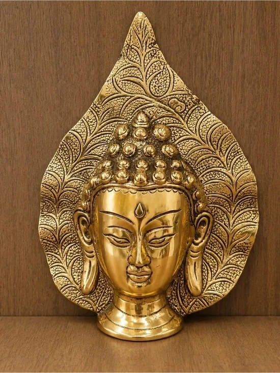 Brass Buddha Head Wall Art - Gold Decorative Sculpture