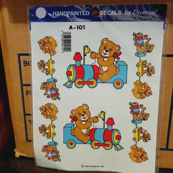 NEW Vintage Teddy Bear On Train Handpainted A-101 Decal Decorcal 1989 Trains NOS