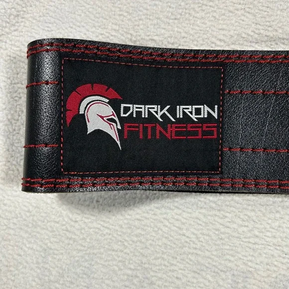 Dark Iron‎ Fitness Weightlifting Belt Mens Large Black Leather Red Stitching