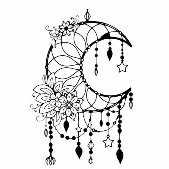 Black Floral Crescent Moon Wall Art