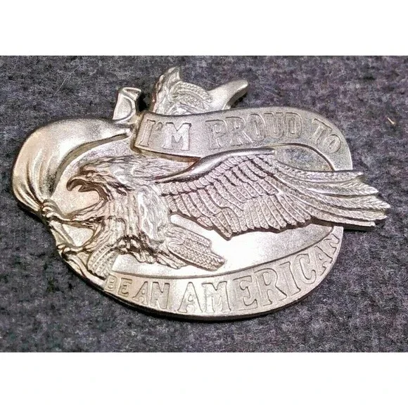 Western I'm Proud to be An American Belt Buckle Eagle Silver Tone