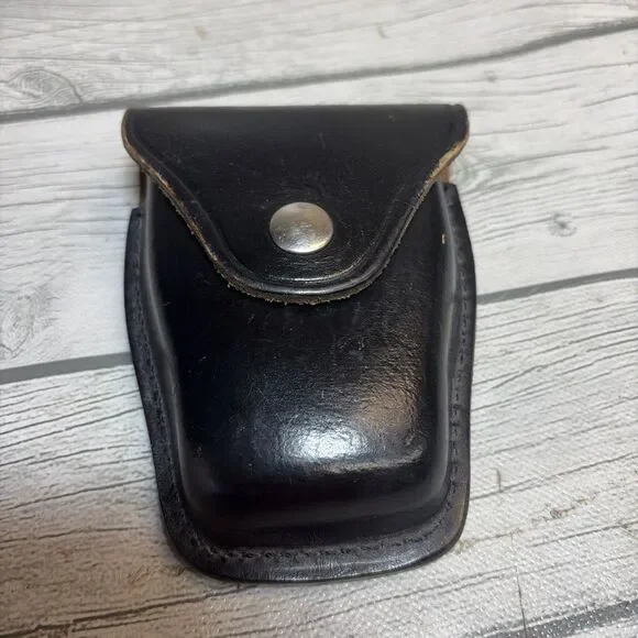 Vintage Jay-Pee Leather Flap Style Cuff Case Pouch Solid Black w/ Belt Loop