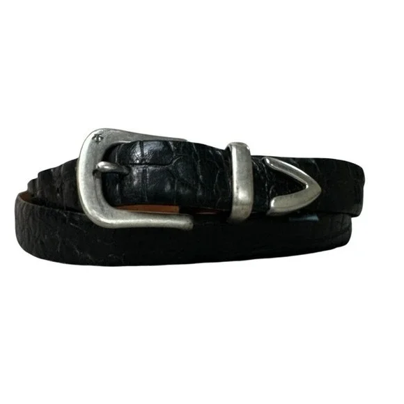 Descente Black Crocodile Embossed Leather Western Belt Silver Buckle Tip 49 Inch