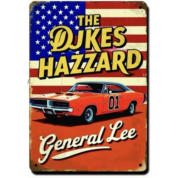1980s Dukes of Hazzard General Lee Tin Metal Signs Bar Man Cave Garage 8x12