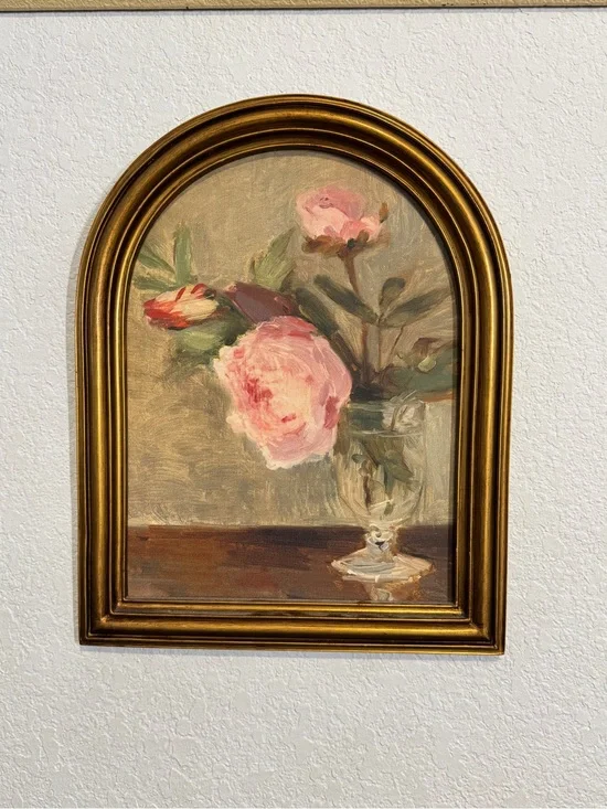 Wall Art｜Arched Gold Framed Floral Peonies Size 14” x 11”