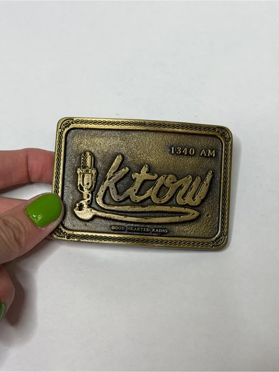 Vintage KTOW 1340 AM Oklahoma Radio Station Brass Belt Buckle