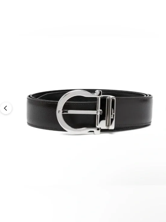 Salvatore Ferragamo Black Leather Belt with Silver Gancini Buckle