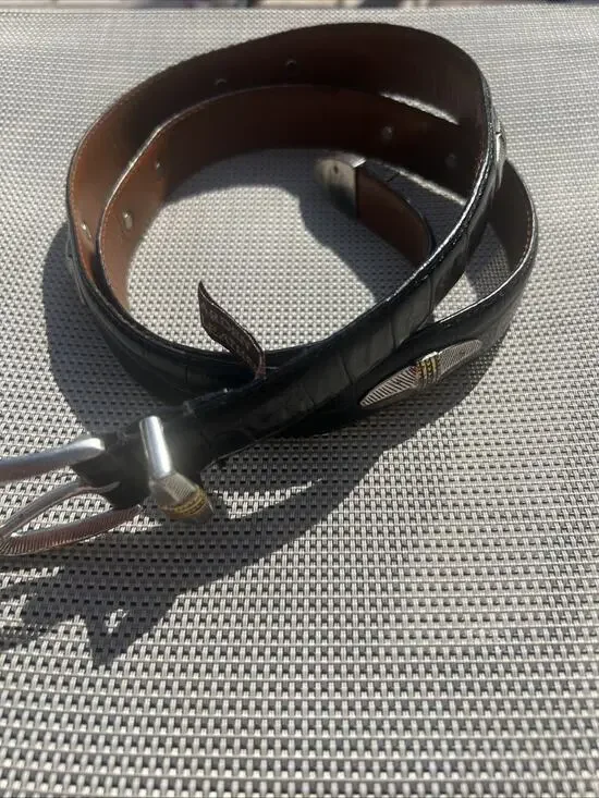 Arden Leather Co Men’s Size 42 Black Italian Croco Calfskin Belt EUC