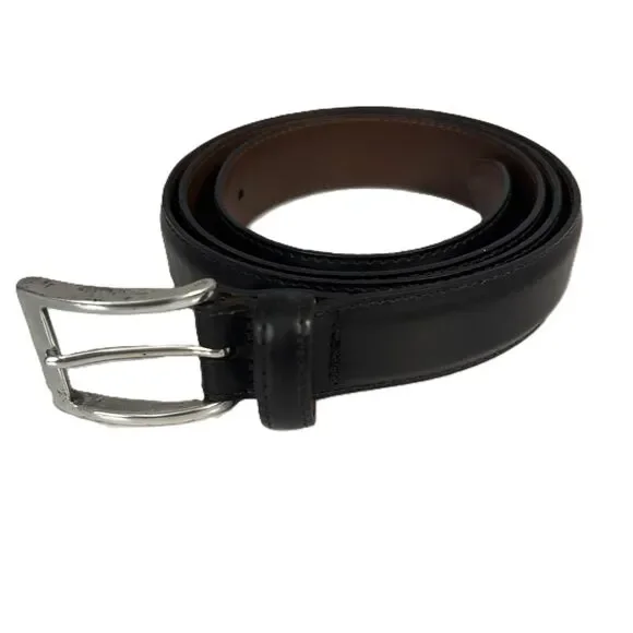 LL Bean Men Leather Dress Belt Silver Buckle Vintage Made in USA Black Size 44