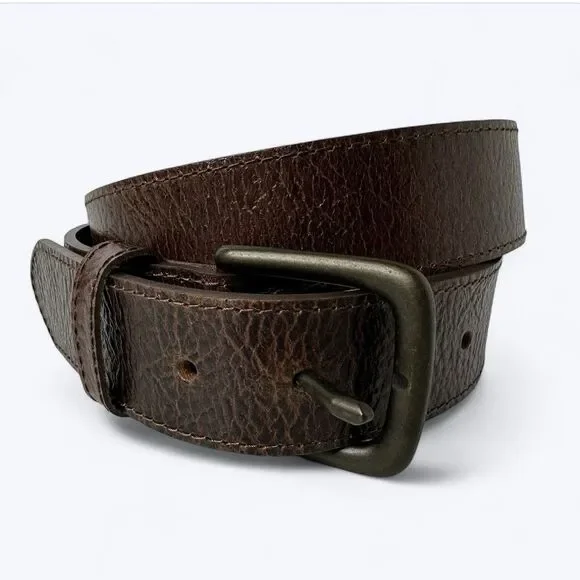 Wrangler‎ Brown Pebbled Leather Belt Mens Sz 34/35 Matte Black Buckle 1.25