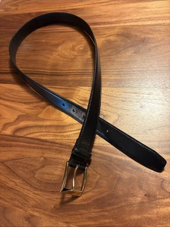 Jos. A Bank Classic Black Leather Belt with Gold Buckle - 36