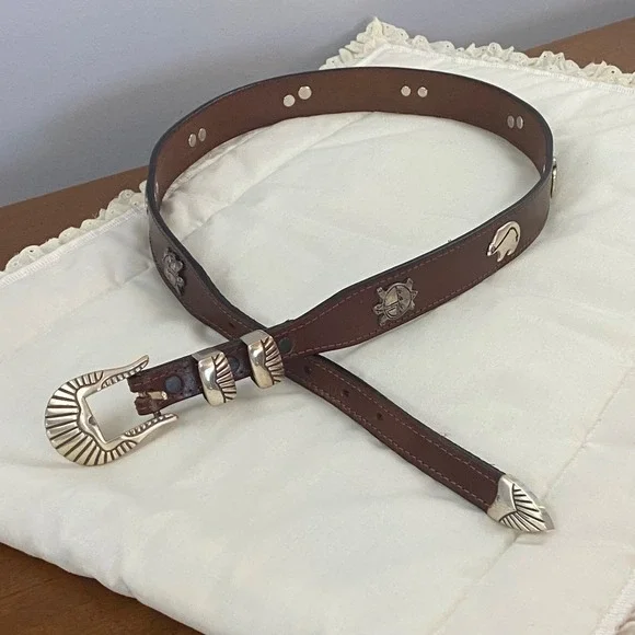 Appaloosa Leather Goods Durango Brown Leather Concho Animal Belt Sz 36 Handmade